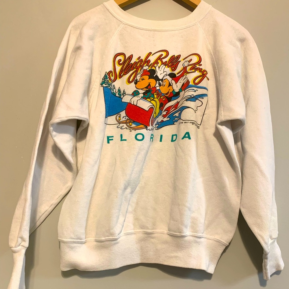 Vintage Mickey Mouse Sweatshirt White Disney Velva Sheen Christmas Crewneck